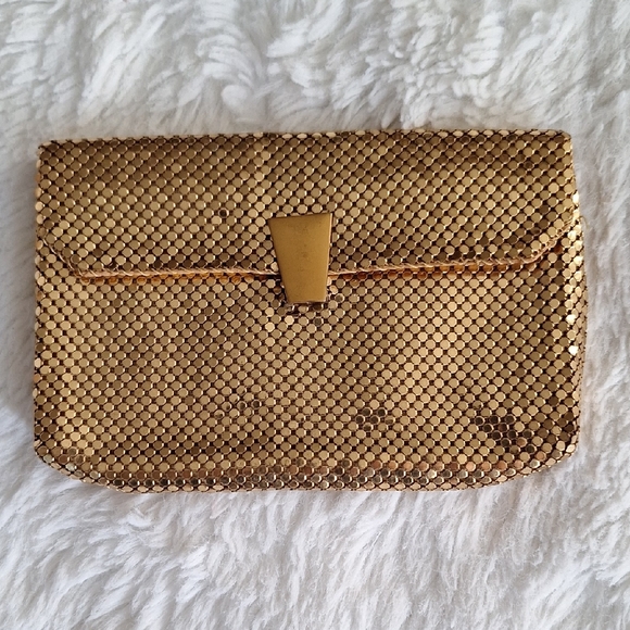 made in usa Handbags - Metallic Gold Evening Clutch with Mesh Detail